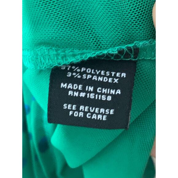 525 America Kelly Green Polka Dot Micro Mesh Blouse Top w tie Neck sz L - Picture 8 of 11